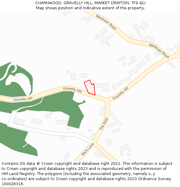 CHARNWOOD, GRAVELLY HILL, MARKET DRAYTON, TF9 4JU: Location map and indicative extent of plot