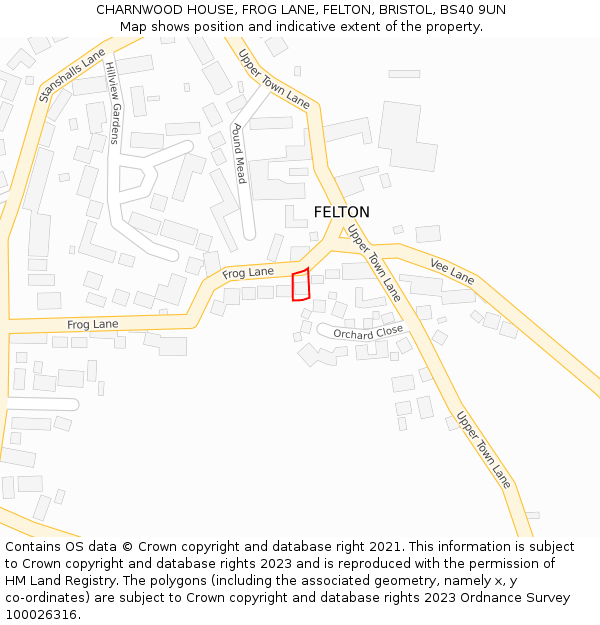 CHARNWOOD HOUSE, FROG LANE, FELTON, BRISTOL, BS40 9UN: Location map and indicative extent of plot