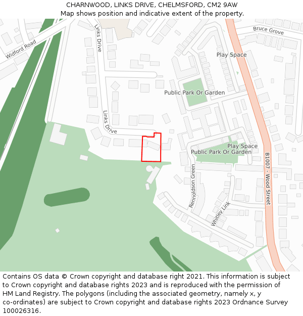 CHARNWOOD, LINKS DRIVE, CHELMSFORD, CM2 9AW: Location map and indicative extent of plot