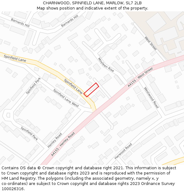 CHARNWOOD, SPINFIELD LANE, MARLOW, SL7 2LB: Location map and indicative extent of plot
