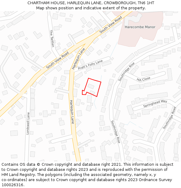 CHARTHAM HOUSE, HARLEQUIN LANE, CROWBOROUGH, TN6 1HT: Location map and indicative extent of plot