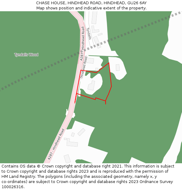 CHASE HOUSE, HINDHEAD ROAD, HINDHEAD, GU26 6AY: Location map and indicative extent of plot
