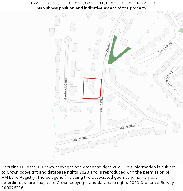 CHASE HOUSE, THE CHASE, OXSHOTT, LEATHERHEAD, KT22 0HR: Location map and indicative extent of plot