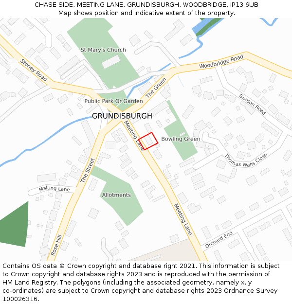 CHASE SIDE, MEETING LANE, GRUNDISBURGH, WOODBRIDGE, IP13 6UB: Location map and indicative extent of plot