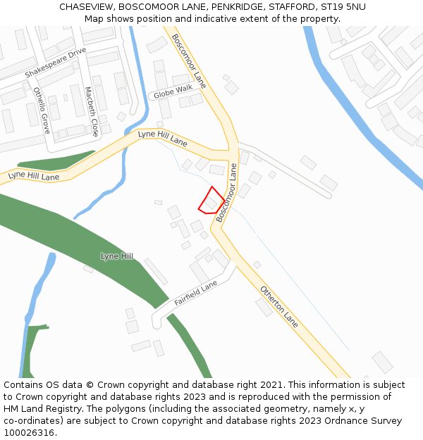 CHASEVIEW, BOSCOMOOR LANE, PENKRIDGE, STAFFORD, ST19 5NU: Location map and indicative extent of plot