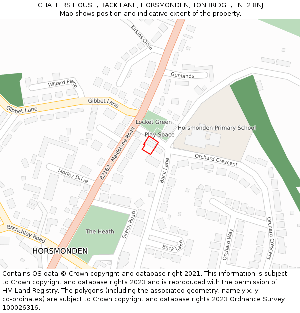 CHATTERS HOUSE, BACK LANE, HORSMONDEN, TONBRIDGE, TN12 8NJ: Location map and indicative extent of plot