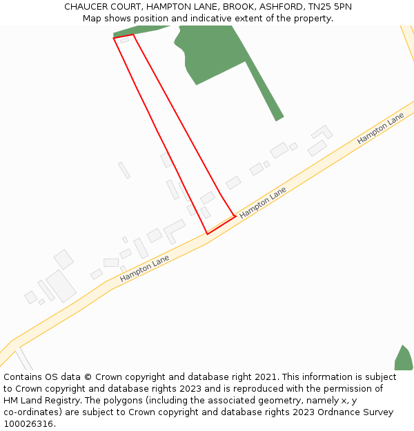 CHAUCER COURT, HAMPTON LANE, BROOK, ASHFORD, TN25 5PN: Location map and indicative extent of plot