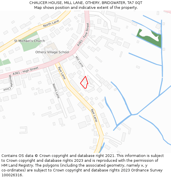 CHAUCER HOUSE, MILL LANE, OTHERY, BRIDGWATER, TA7 0QT: Location map and indicative extent of plot