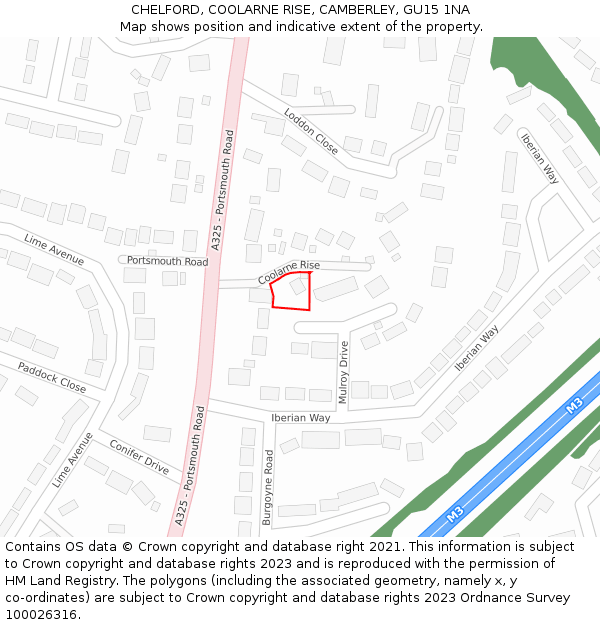 CHELFORD, COOLARNE RISE, CAMBERLEY, GU15 1NA: Location map and indicative extent of plot