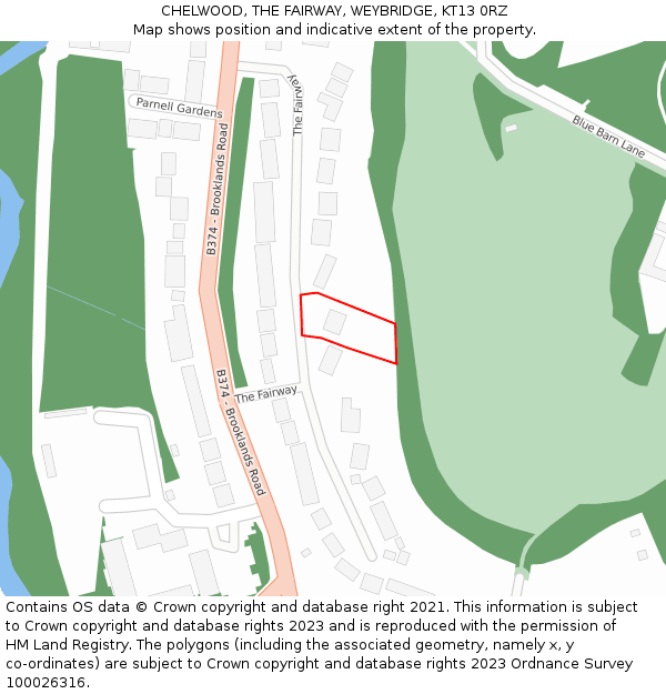 CHELWOOD, THE FAIRWAY, WEYBRIDGE, KT13 0RZ: Location map and indicative extent of plot