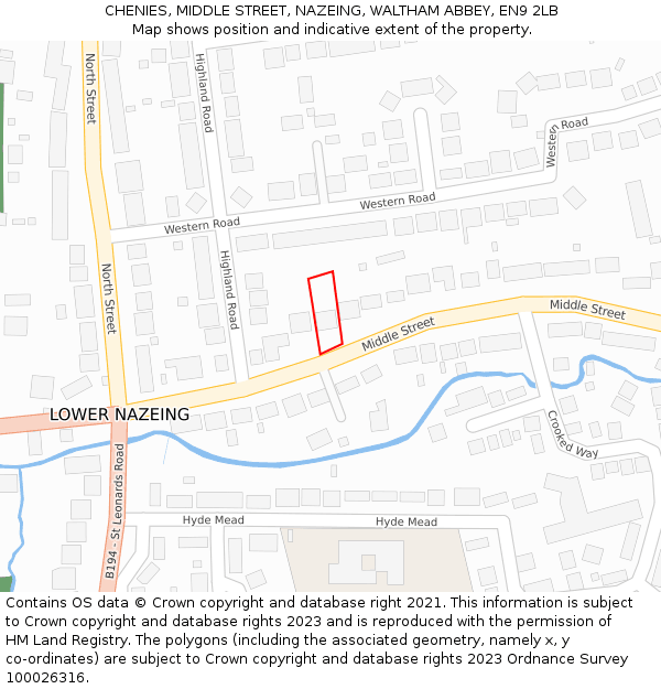 CHENIES, MIDDLE STREET, NAZEING, WALTHAM ABBEY, EN9 2LB: Location map and indicative extent of plot