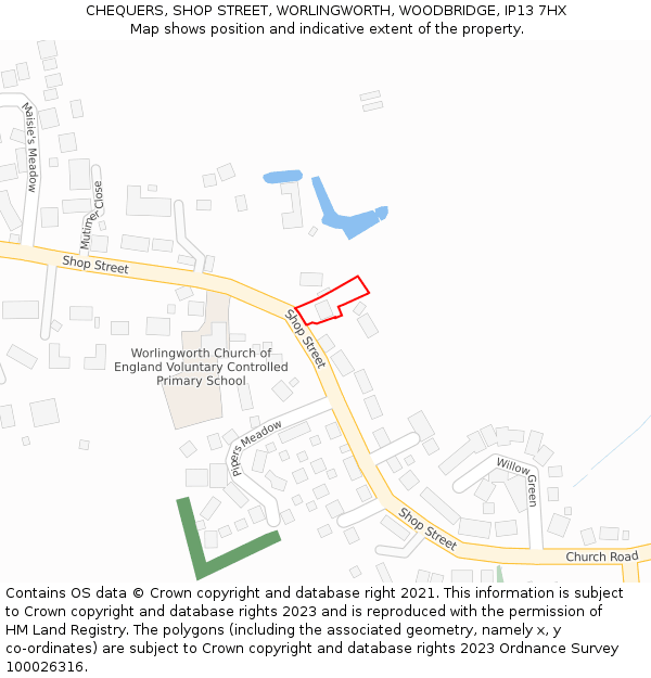 CHEQUERS, SHOP STREET, WORLINGWORTH, WOODBRIDGE, IP13 7HX: Location map and indicative extent of plot