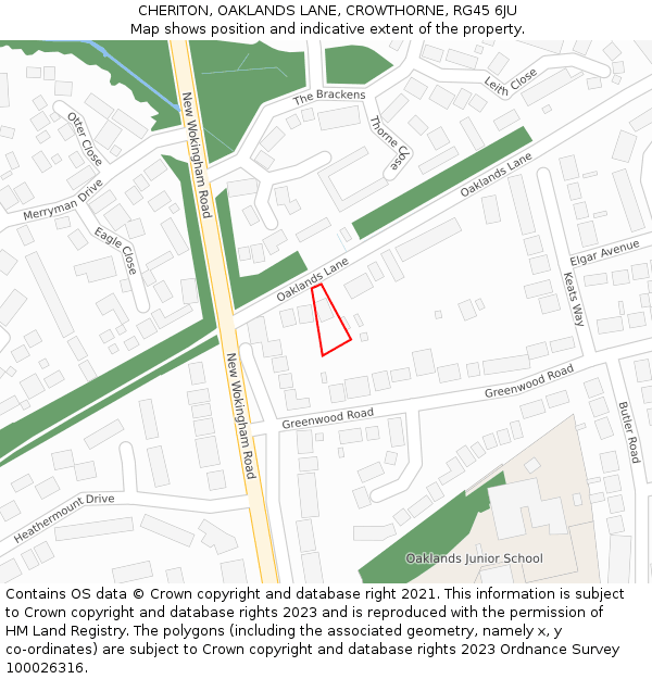 CHERITON, OAKLANDS LANE, CROWTHORNE, RG45 6JU: Location map and indicative extent of plot