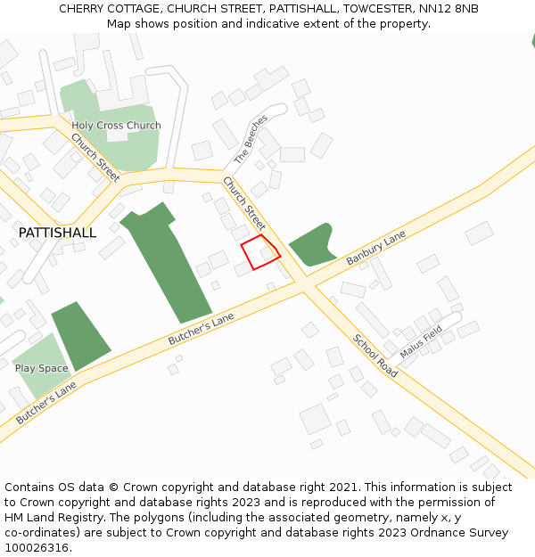 CHERRY COTTAGE, CHURCH STREET, PATTISHALL, TOWCESTER, NN12 8NB: Location map and indicative extent of plot