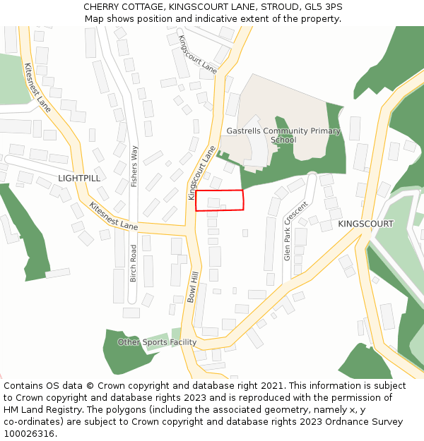 CHERRY COTTAGE, KINGSCOURT LANE, STROUD, GL5 3PS: Location map and indicative extent of plot