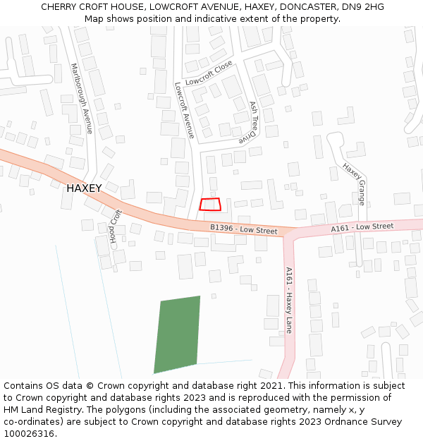 CHERRY CROFT HOUSE, LOWCROFT AVENUE, HAXEY, DONCASTER, DN9 2HG: Location map and indicative extent of plot