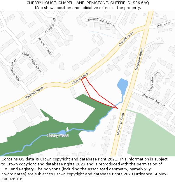 CHERRY HOUSE, CHAPEL LANE, PENISTONE, SHEFFIELD, S36 6AQ: Location map and indicative extent of plot