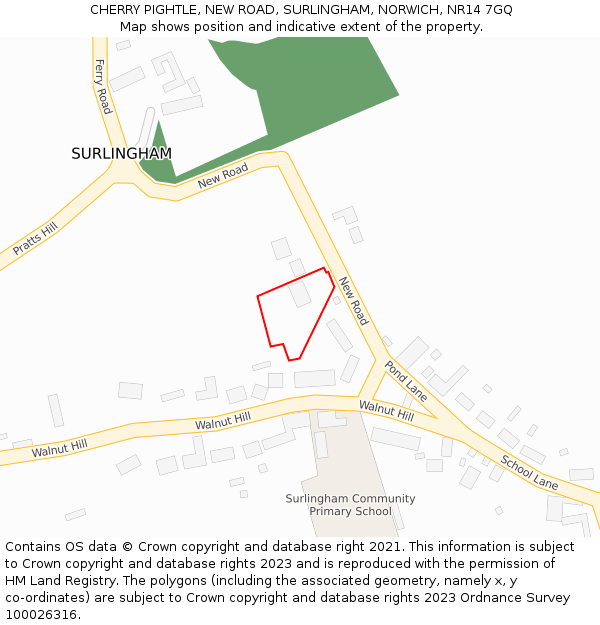 CHERRY PIGHTLE, NEW ROAD, SURLINGHAM, NORWICH, NR14 7GQ: Location map and indicative extent of plot
