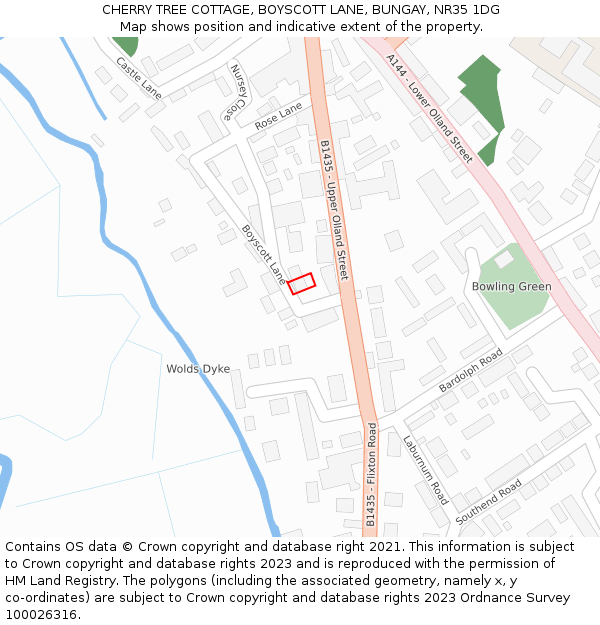 CHERRY TREE COTTAGE, BOYSCOTT LANE, BUNGAY, NR35 1DG: Location map and indicative extent of plot