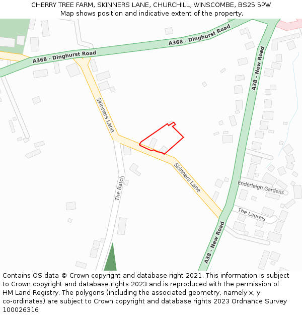 CHERRY TREE FARM, SKINNERS LANE, CHURCHILL, WINSCOMBE, BS25 5PW: Location map and indicative extent of plot