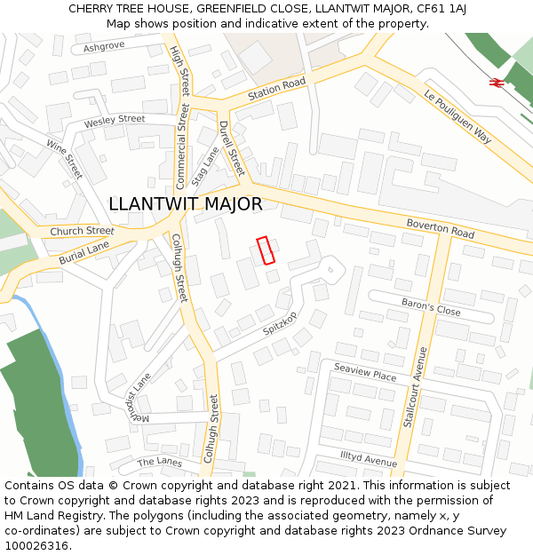 CHERRY TREE HOUSE, GREENFIELD CLOSE, LLANTWIT MAJOR, CF61 1AJ: Location map and indicative extent of plot