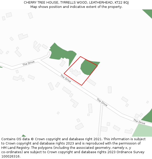 CHERRY TREE HOUSE, TYRRELLS WOOD, LEATHERHEAD, KT22 8QJ: Location map and indicative extent of plot