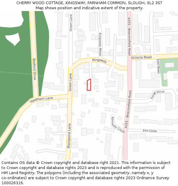CHERRY WOOD COTTAGE, KINGSWAY, FARNHAM COMMON, SLOUGH, SL2 3ST: Location map and indicative extent of plot