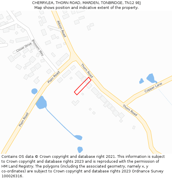 CHERRYLEA, THORN ROAD, MARDEN, TONBRIDGE, TN12 9EJ: Location map and indicative extent of plot