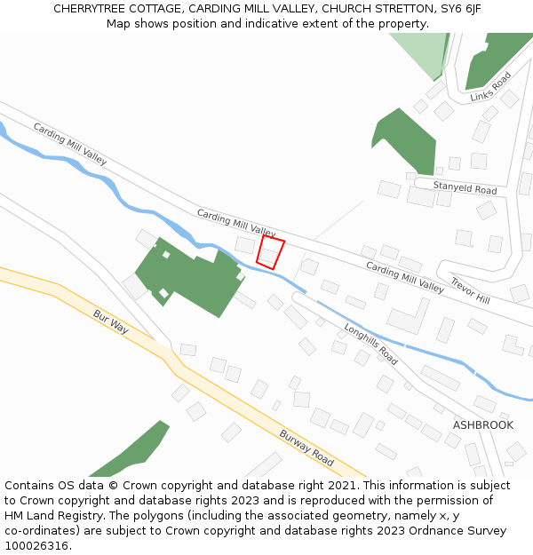 CHERRYTREE COTTAGE, CARDING MILL VALLEY, CHURCH STRETTON, SY6 6JF: Location map and indicative extent of plot