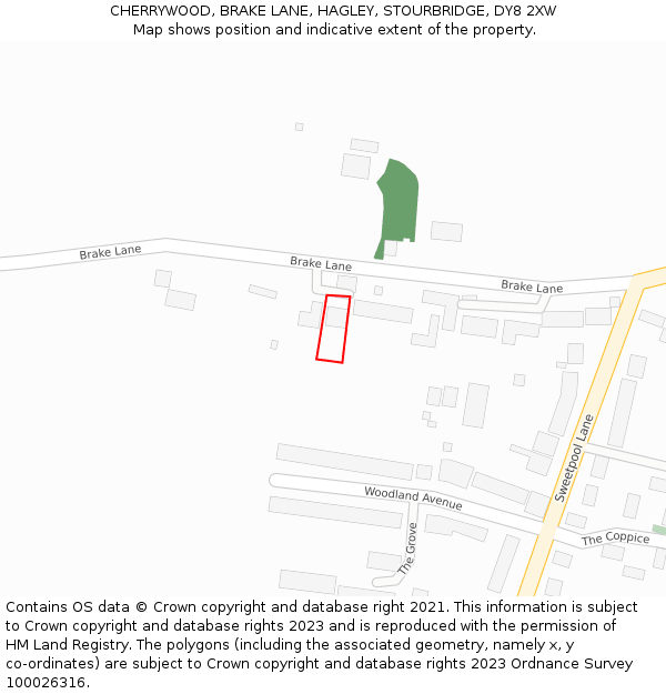 CHERRYWOOD, BRAKE LANE, HAGLEY, STOURBRIDGE, DY8 2XW: Location map and indicative extent of plot