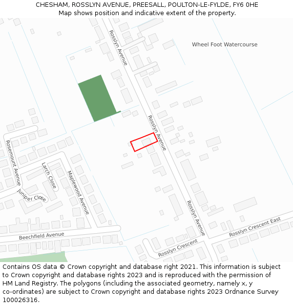 CHESHAM, ROSSLYN AVENUE, PREESALL, POULTON-LE-FYLDE, FY6 0HE: Location map and indicative extent of plot