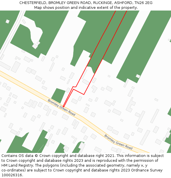 CHESTERFIELD, BROMLEY GREEN ROAD, RUCKINGE, ASHFORD, TN26 2EG: Location map and indicative extent of plot