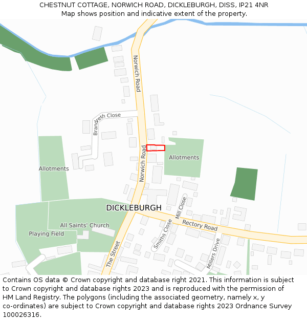 CHESTNUT COTTAGE, NORWICH ROAD, DICKLEBURGH, DISS, IP21 4NR: Location map and indicative extent of plot