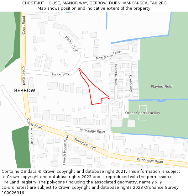 CHESTNUT HOUSE, MANOR WAY, BERROW, BURNHAM-ON-SEA, TA8 2RG: Location map and indicative extent of plot