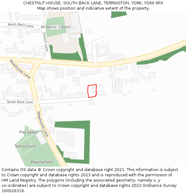 CHESTNUT HOUSE, SOUTH BACK LANE, TERRINGTON, YORK, YO60 6PX: Location map and indicative extent of plot