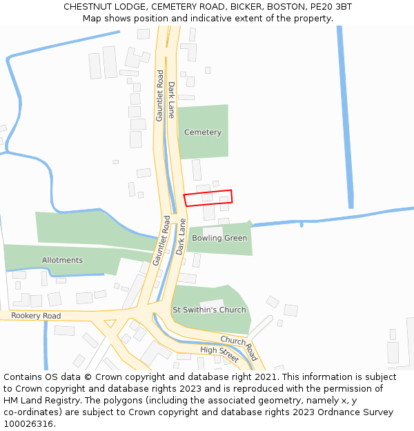 CHESTNUT LODGE, CEMETERY ROAD, BICKER, BOSTON, PE20 3BT: Location map and indicative extent of plot
