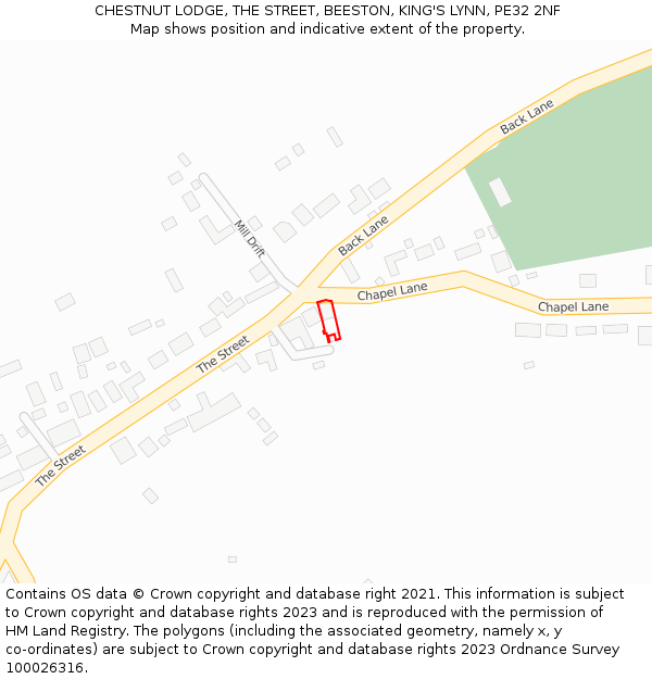 CHESTNUT LODGE, THE STREET, BEESTON, KING'S LYNN, PE32 2NF: Location map and indicative extent of plot