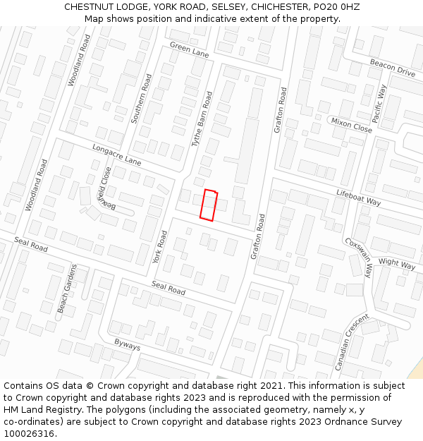 CHESTNUT LODGE, YORK ROAD, SELSEY, CHICHESTER, PO20 0HZ: Location map and indicative extent of plot