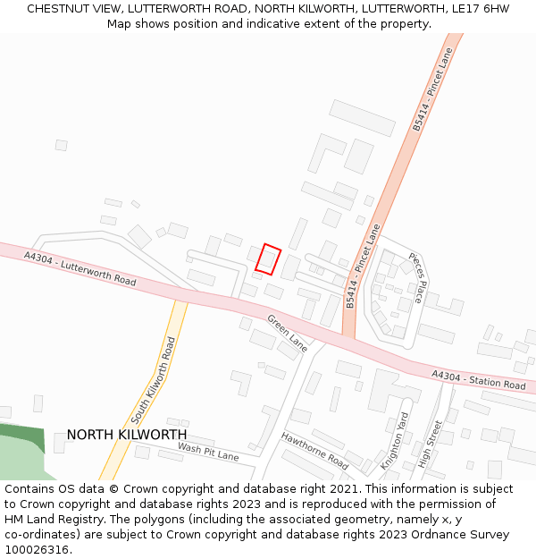 CHESTNUT VIEW, LUTTERWORTH ROAD, NORTH KILWORTH, LUTTERWORTH, LE17 6HW: Location map and indicative extent of plot