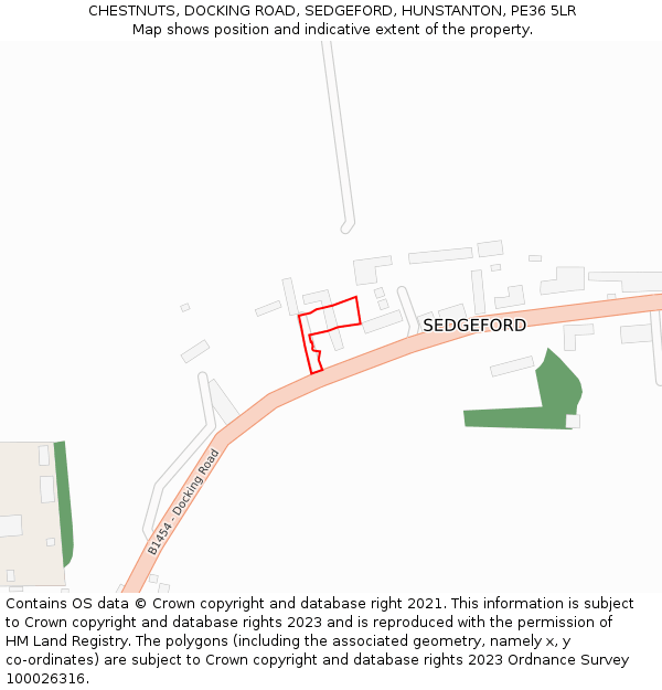 CHESTNUTS, DOCKING ROAD, SEDGEFORD, HUNSTANTON, PE36 5LR: Location map and indicative extent of plot