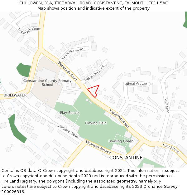 CHI LOWEN, 31A, TREBARVAH ROAD, CONSTANTINE, FALMOUTH, TR11 5AG: Location map and indicative extent of plot