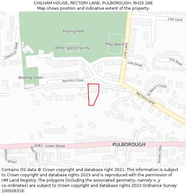 CHILHAM HOUSE, RECTORY LANE, PULBOROUGH, RH20 2AE: Location map and indicative extent of plot