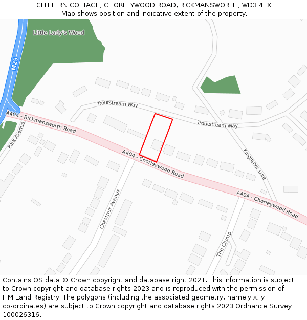 CHILTERN COTTAGE, CHORLEYWOOD ROAD, RICKMANSWORTH, WD3 4EX: Location map and indicative extent of plot
