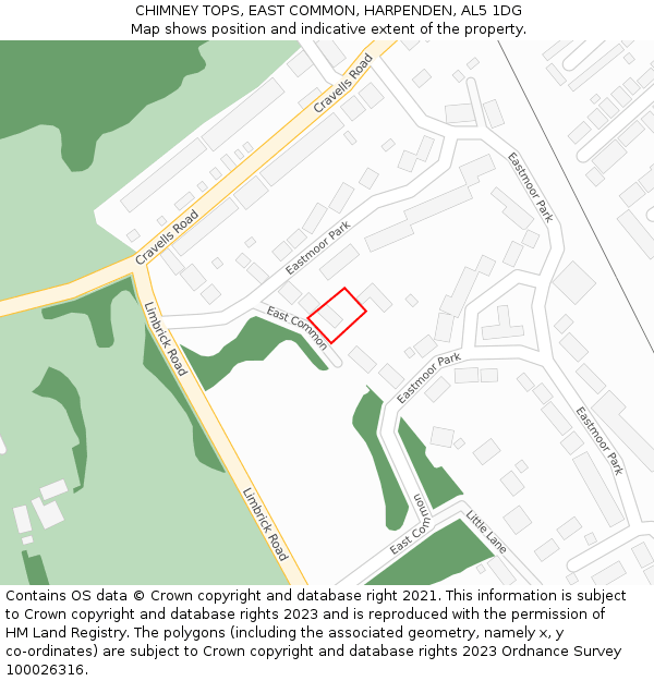 CHIMNEY TOPS, EAST COMMON, HARPENDEN, AL5 1DG: Location map and indicative extent of plot
