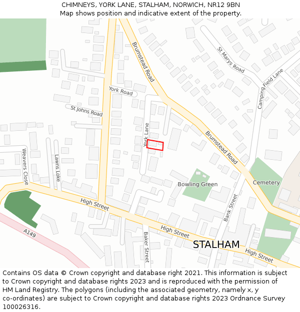 CHIMNEYS, YORK LANE, STALHAM, NORWICH, NR12 9BN: Location map and indicative extent of plot
