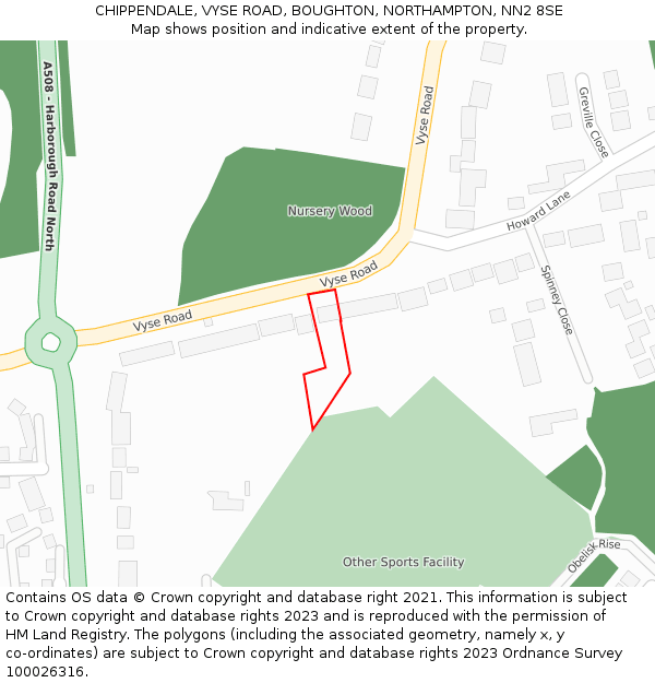 CHIPPENDALE, VYSE ROAD, BOUGHTON, NORTHAMPTON, NN2 8SE: Location map and indicative extent of plot