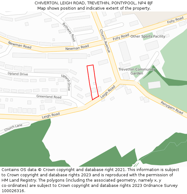 CHIVERTON, LEIGH ROAD, TREVETHIN, PONTYPOOL, NP4 8JF: Location map and indicative extent of plot