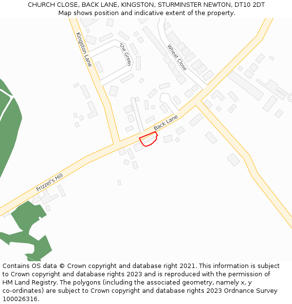 CHURCH CLOSE, BACK LANE, KINGSTON, STURMINSTER NEWTON, DT10 2DT: Location map and indicative extent of plot
