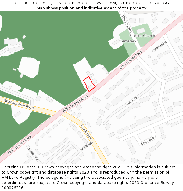 CHURCH COTTAGE, LONDON ROAD, COLDWALTHAM, PULBOROUGH, RH20 1GG: Location map and indicative extent of plot