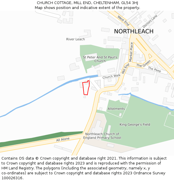 CHURCH COTTAGE, MILL END, CHELTENHAM, GL54 3HJ: Location map and indicative extent of plot
